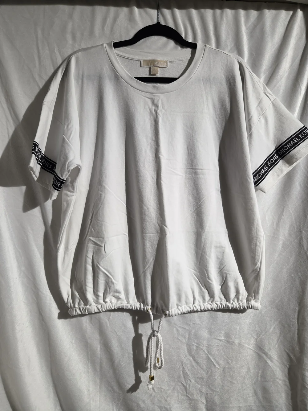 Michael Kors White Short Sleeve Tee with Logo Sleeve Tape